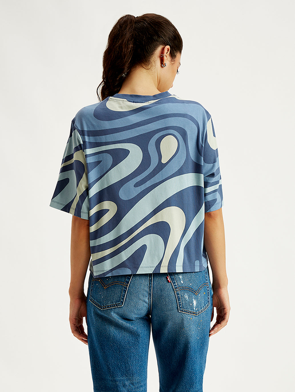 Women's Abstract Print Relaxed Fit T-shirt - Back View