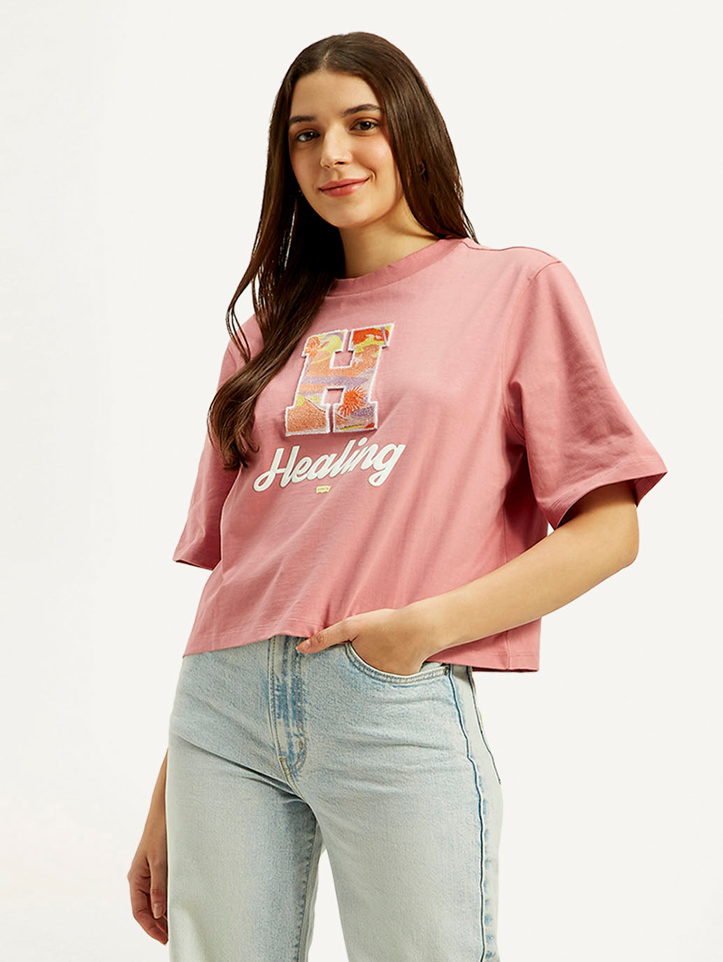 Women's Typographic Print Boxy T-shirt - Styleshot View