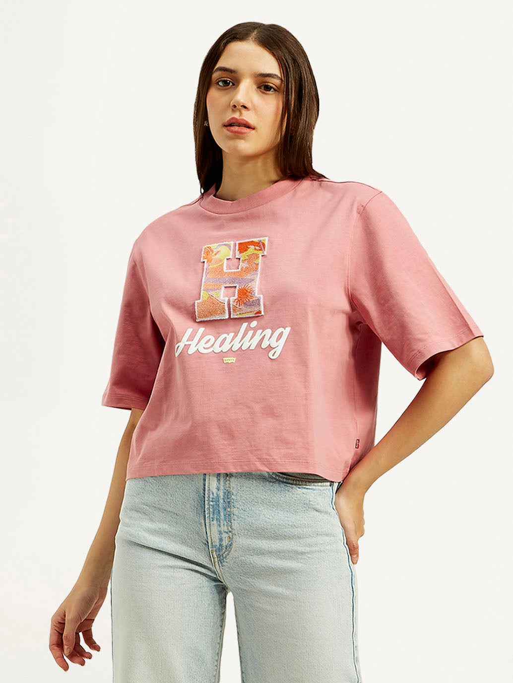 Women's Typographic Print Boxy T-shirt - Front View