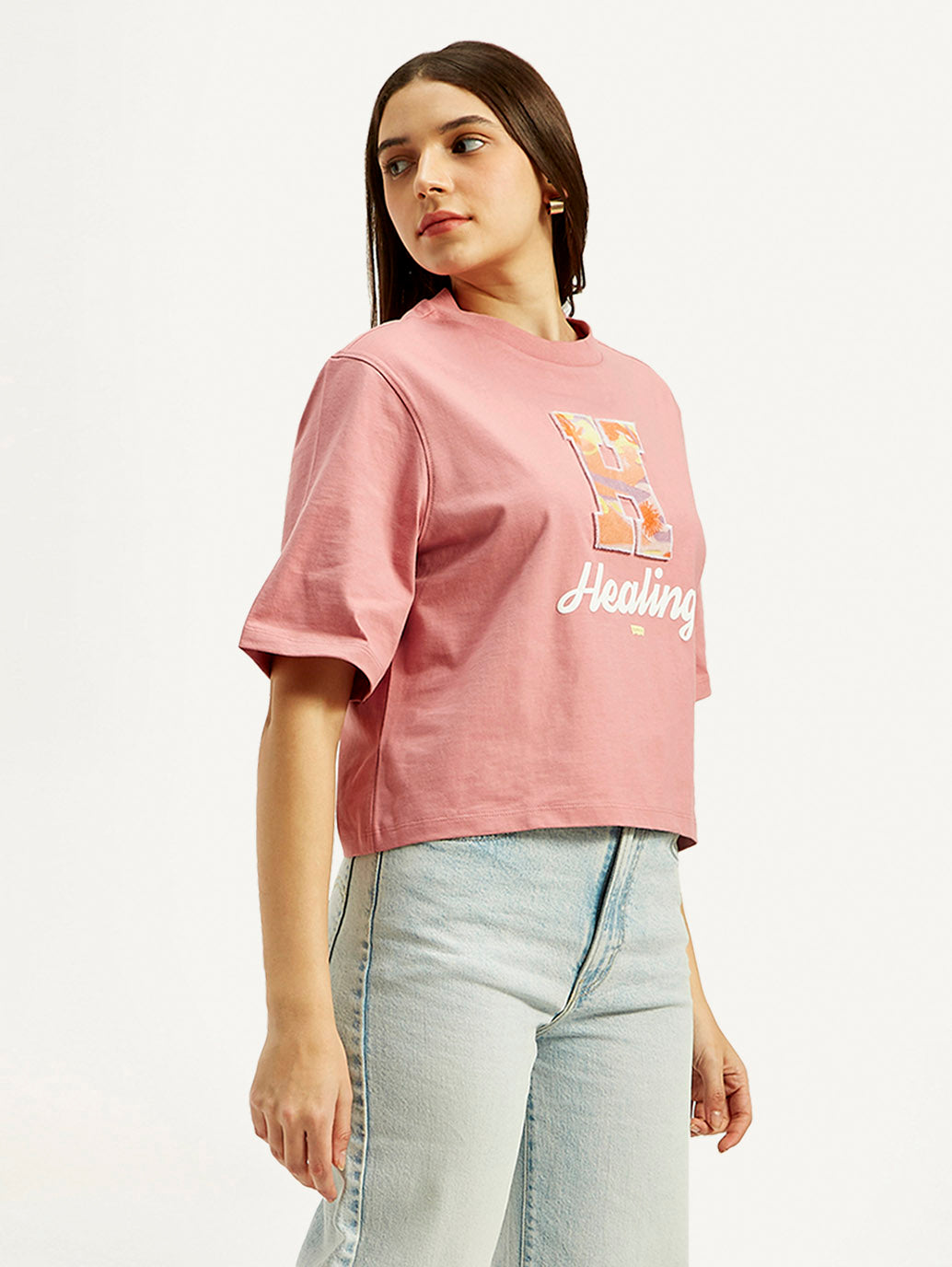 Women's Typographic Print Boxy T-shirt - Side View