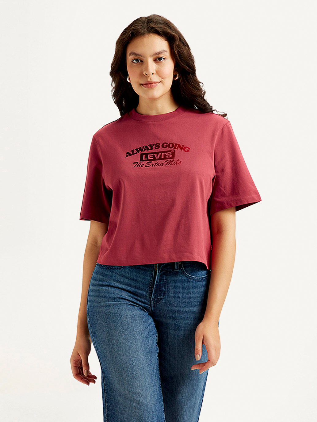 Women's Typographic Print Boxy T-shirt - Front View