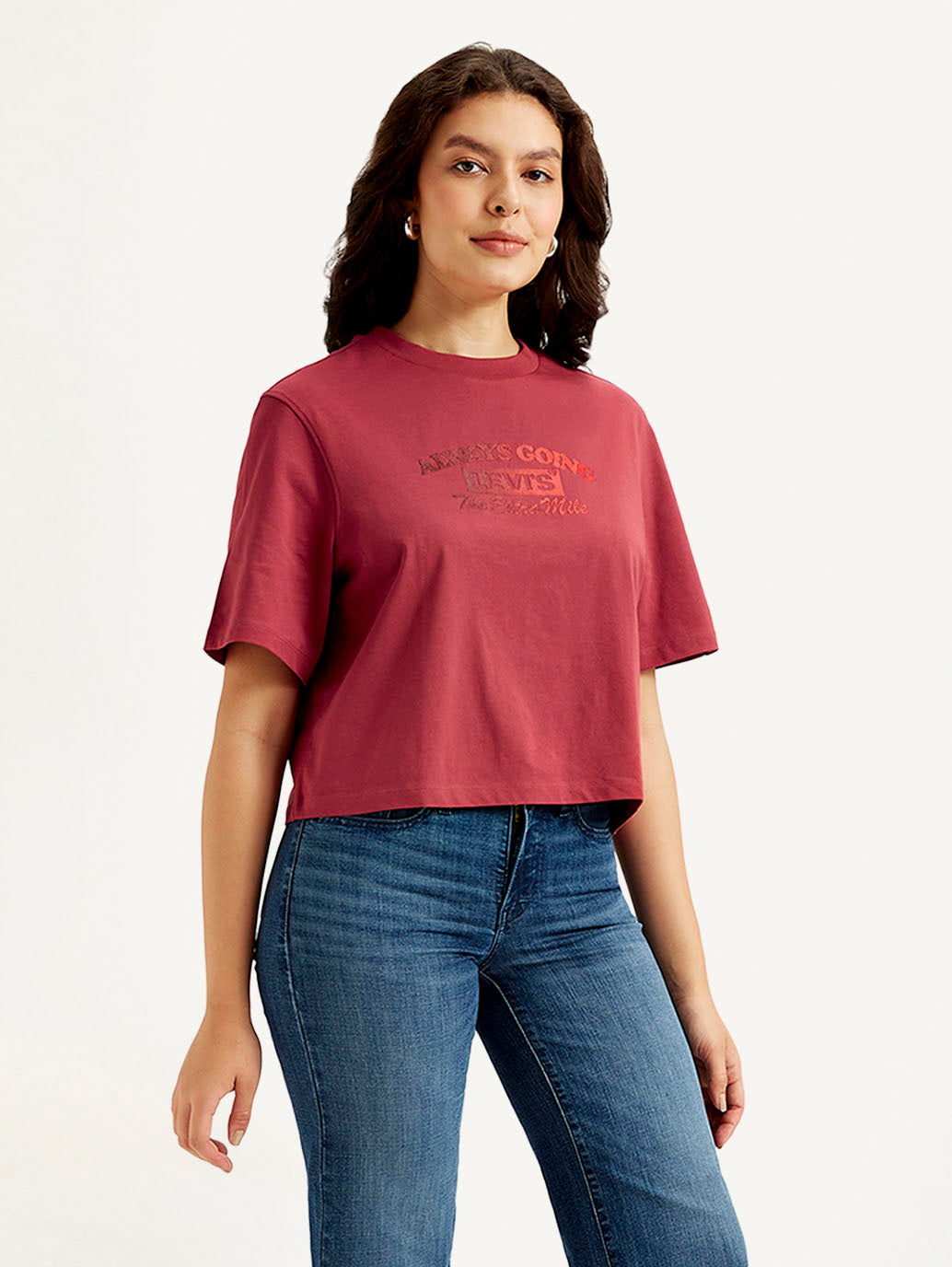 Women's Typographic Print Boxy T-shirt - Side View