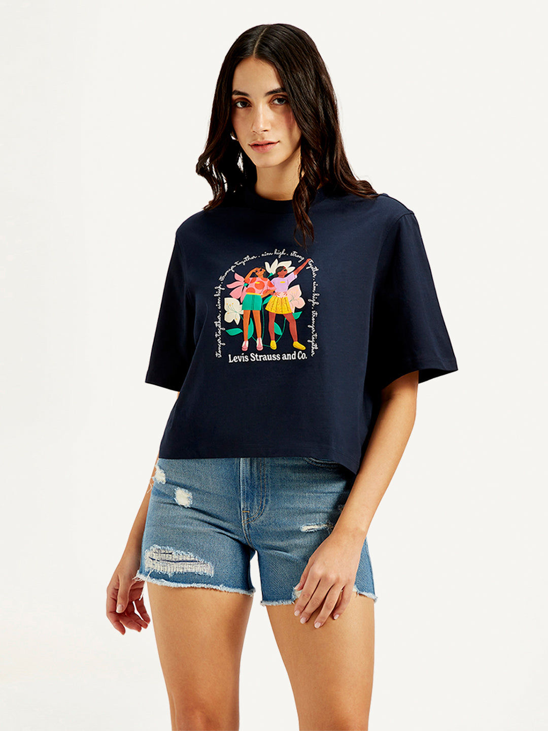 Women's Graphic Print Boxy T-Shirt - Front View