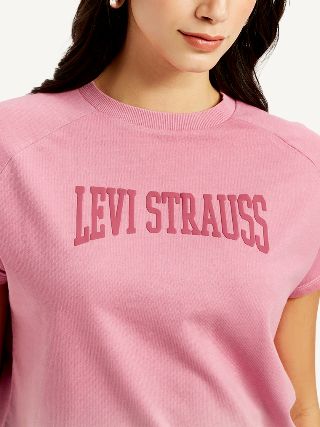 Women's Typography Pink Crew Neck Top - Detail View