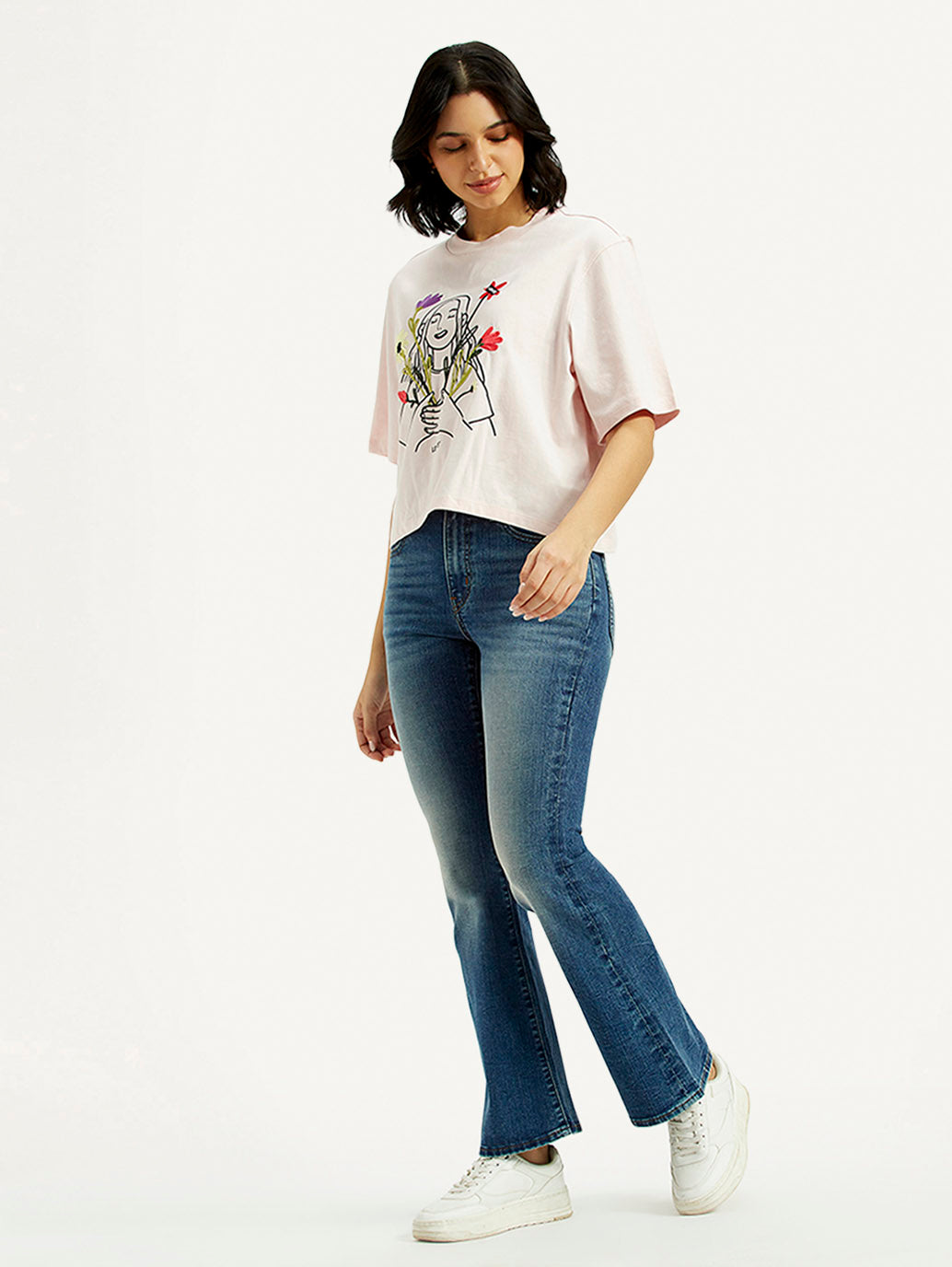 Women's 726 Blue Flared Fit High Rise Jeans - Styleshot View