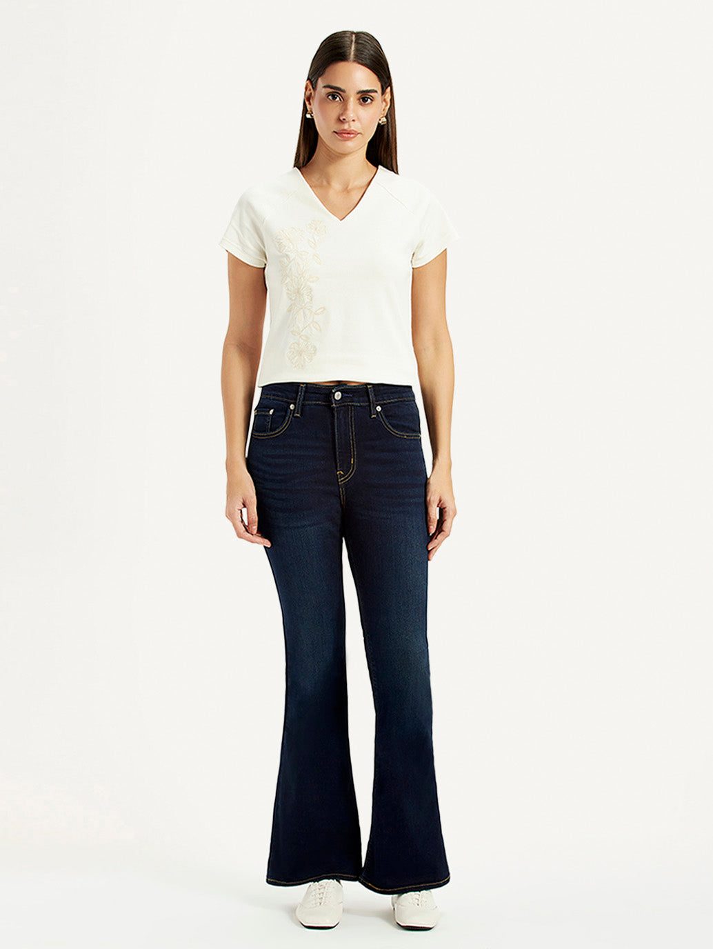 Women's 726 Dark Blue Slim Flare Fit High Rise Jeans - Front View