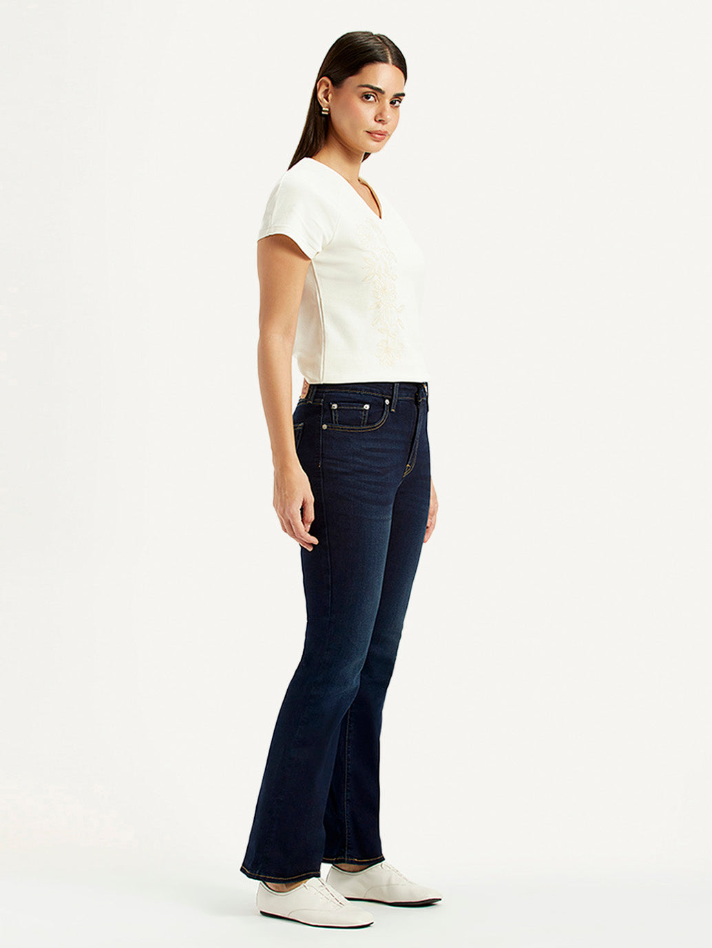 Women's 726 Dark Blue Slim Flare Fit High Rise Jeans - Side View