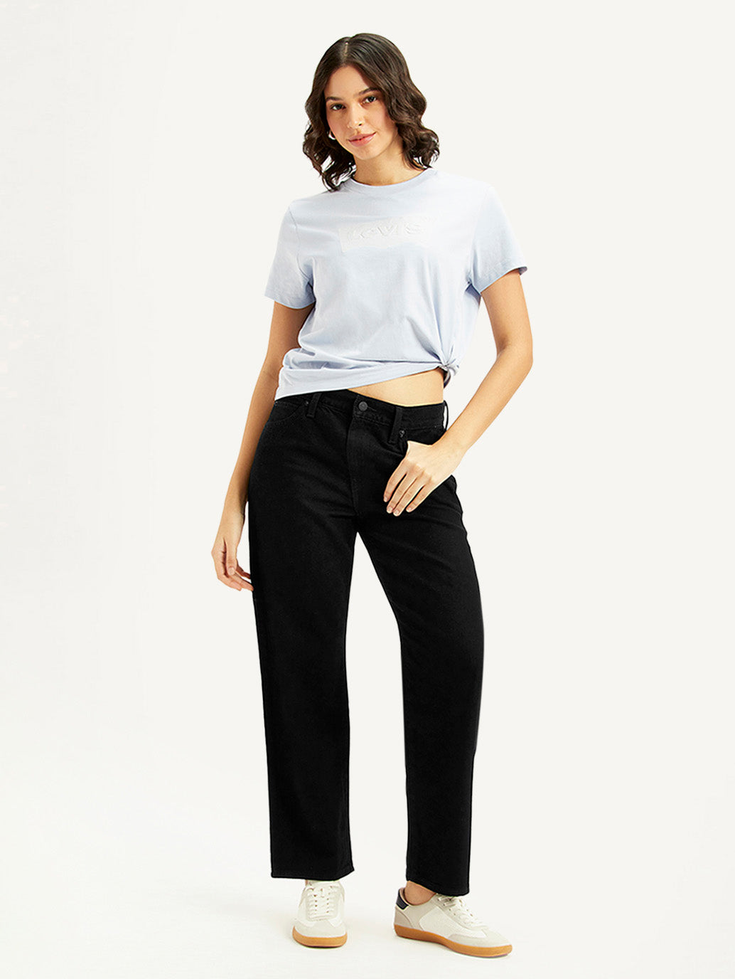 Women's 94 Black Baggy Fit High Rise Jeans - styleshot View