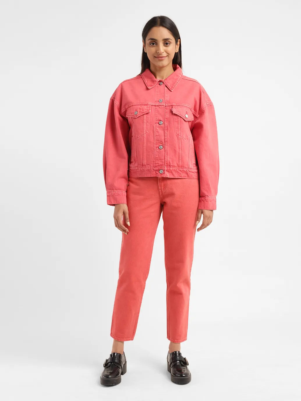 Women's Solid Spread Collar Denim Jacket - 448c37b5-3a69-4db4-aa37-43ba23ba3098 View