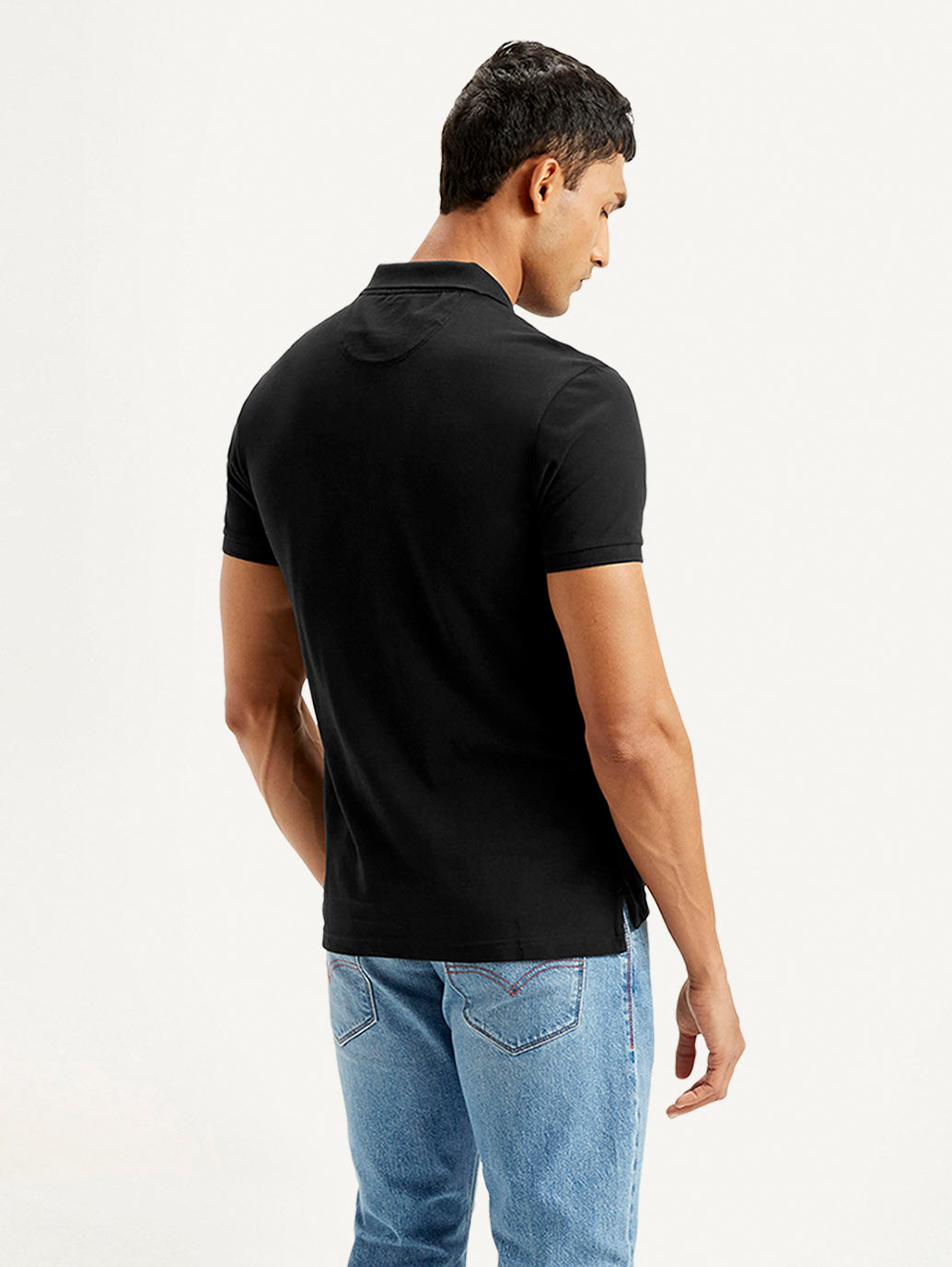 Men's Solid Slim Fit Polo T-shirt - Back View