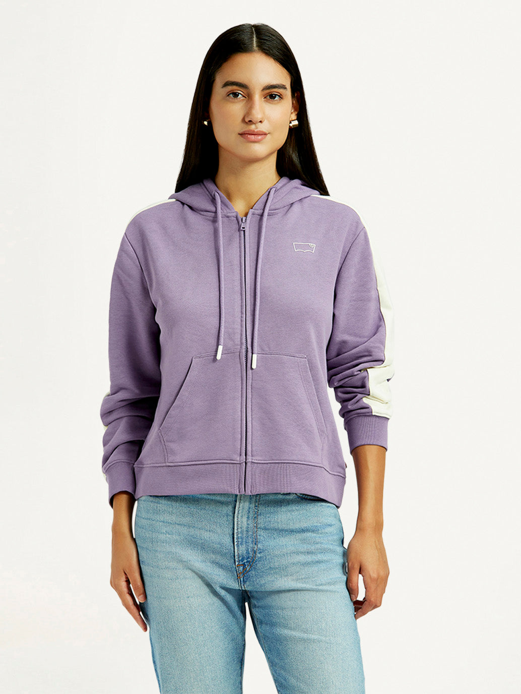 Women's Colorblock Lavender Hooded Sweatshirt - Front View