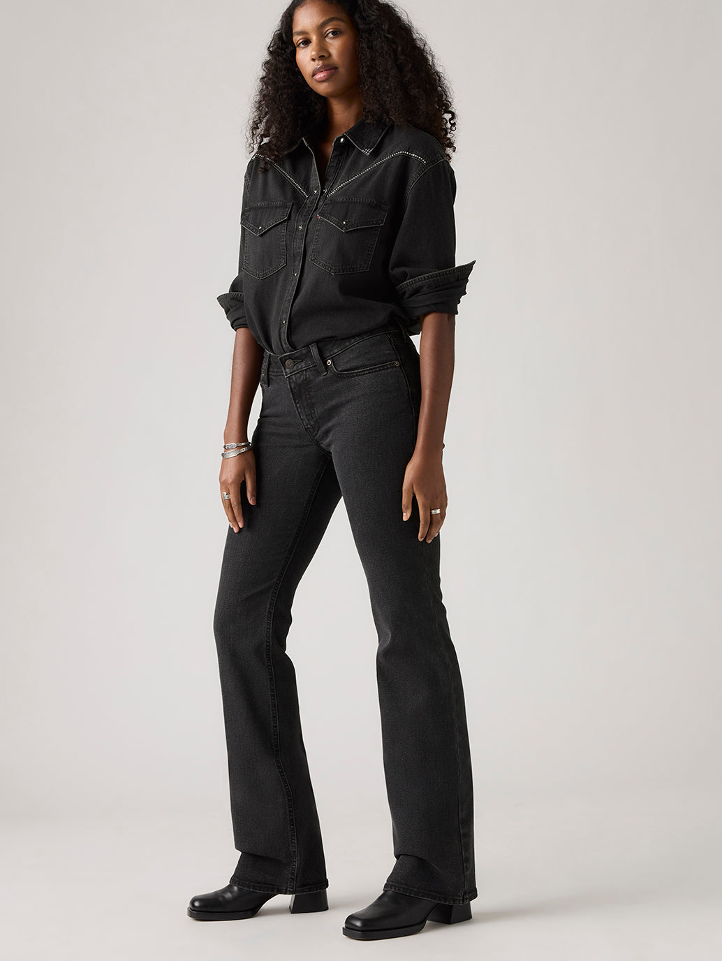 Women's Black Superlow Bootcut Fit Low Rise Jeans - Styleshot View