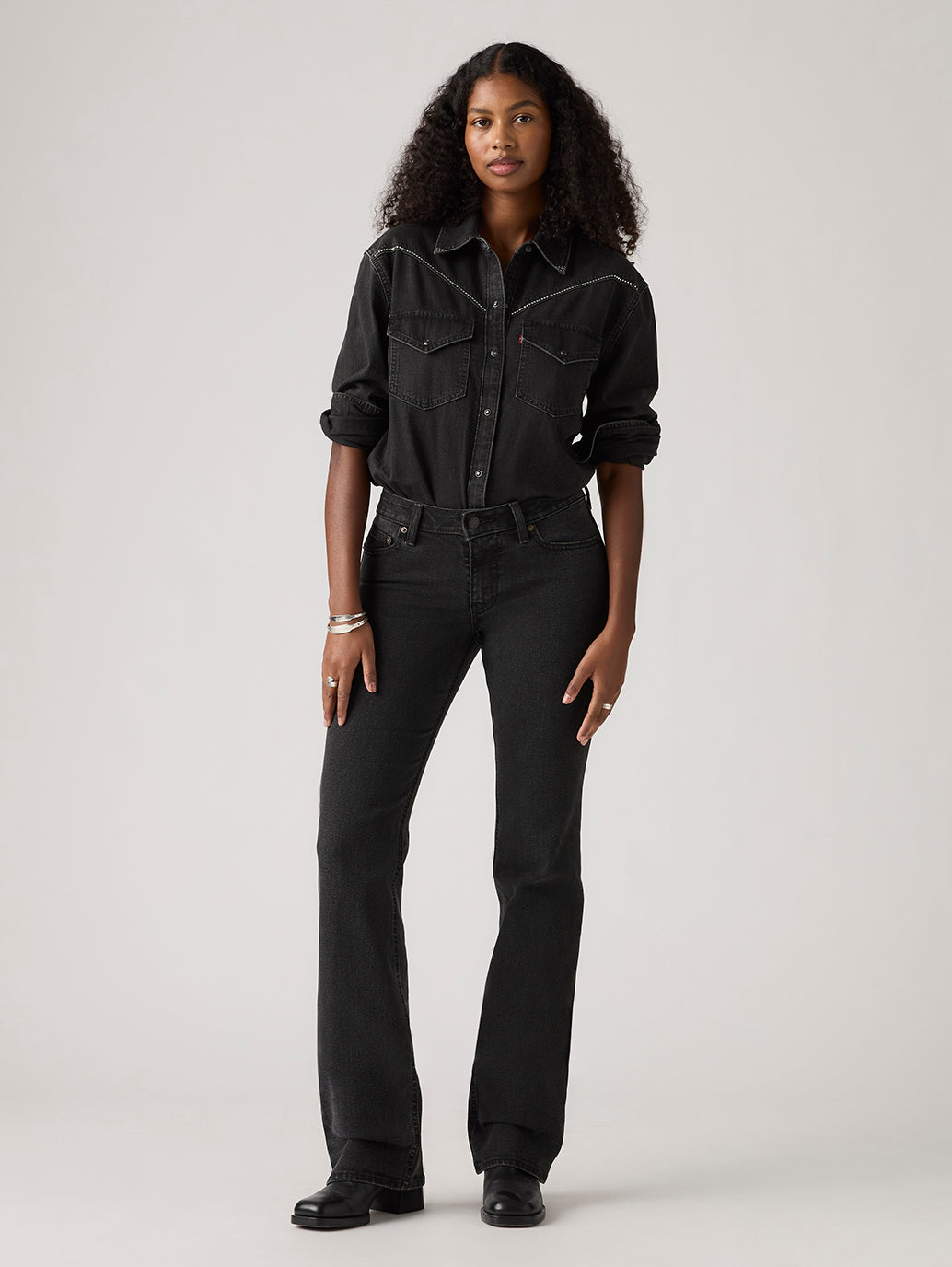 Women's Black Superlow Bootcut Fit Low Rise Jeans - Front View
