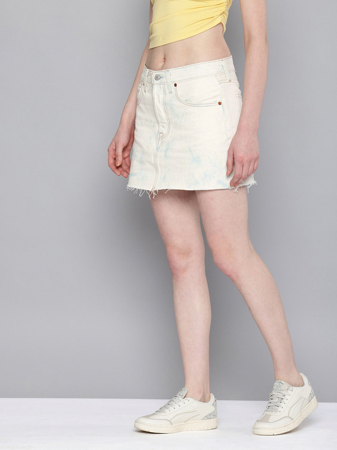 Women's Mid Rise Light Blue Regular Fit Denim Skirt - 2 View