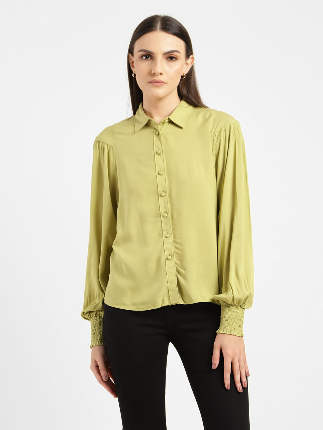 Women's Solid Spread Collar Shirt Green - 3b0918e0-4e6b-4b2f-81a8-9df3f3cab5c5 View