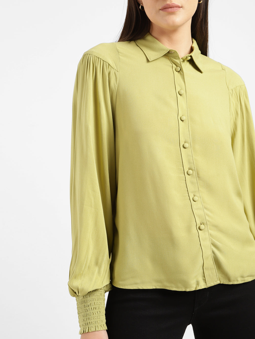 Women's Solid Spread Collar Shirt Green - 0cf2aabf-deac-4d3c-8689-62cbb9b7a781 View