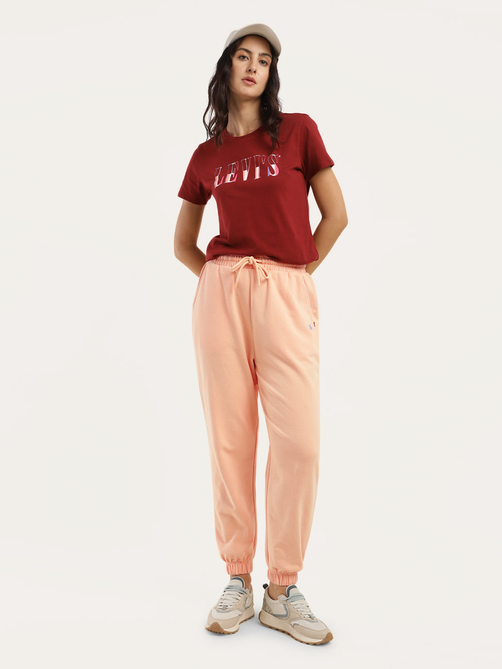 Women's Regular Fit Peach Joggers - Styleshot View