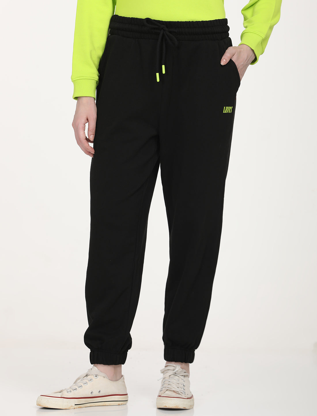 Women's Regular Fit Black Joggers - Front View