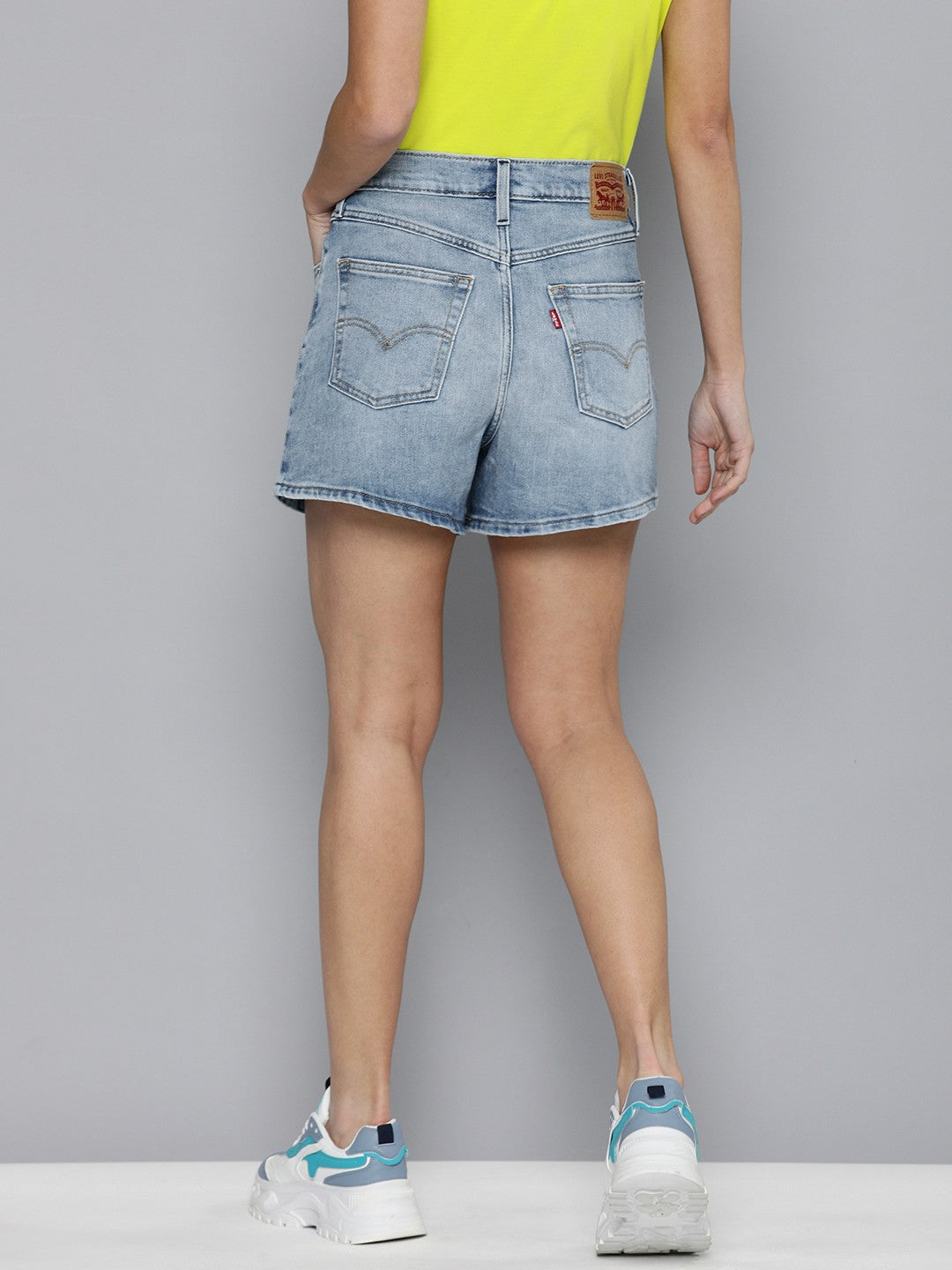 Women's High Rise Light Indigo Regular Fit Denim Shorts - 3 View