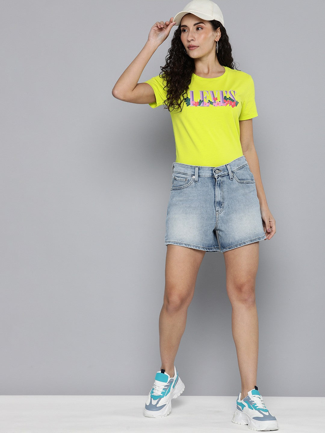 Women's High Rise Light Indigo Regular Fit Denim Shorts - 4 View