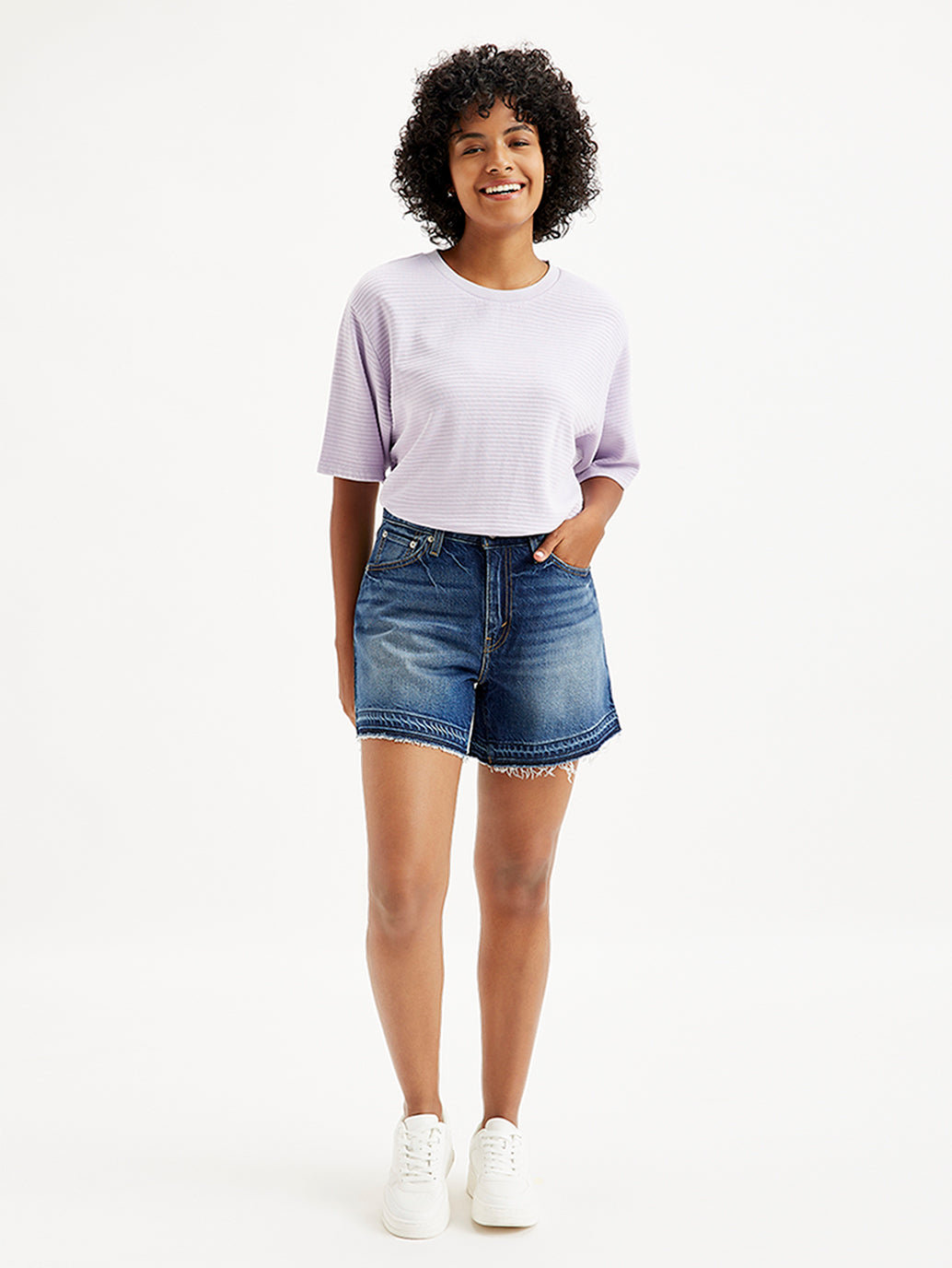 Women's Mid Rise Navy Relaxed Fit Denim Shorts - cef22ee0-00ea-4dd9-9315-d161c7f27a6d View
