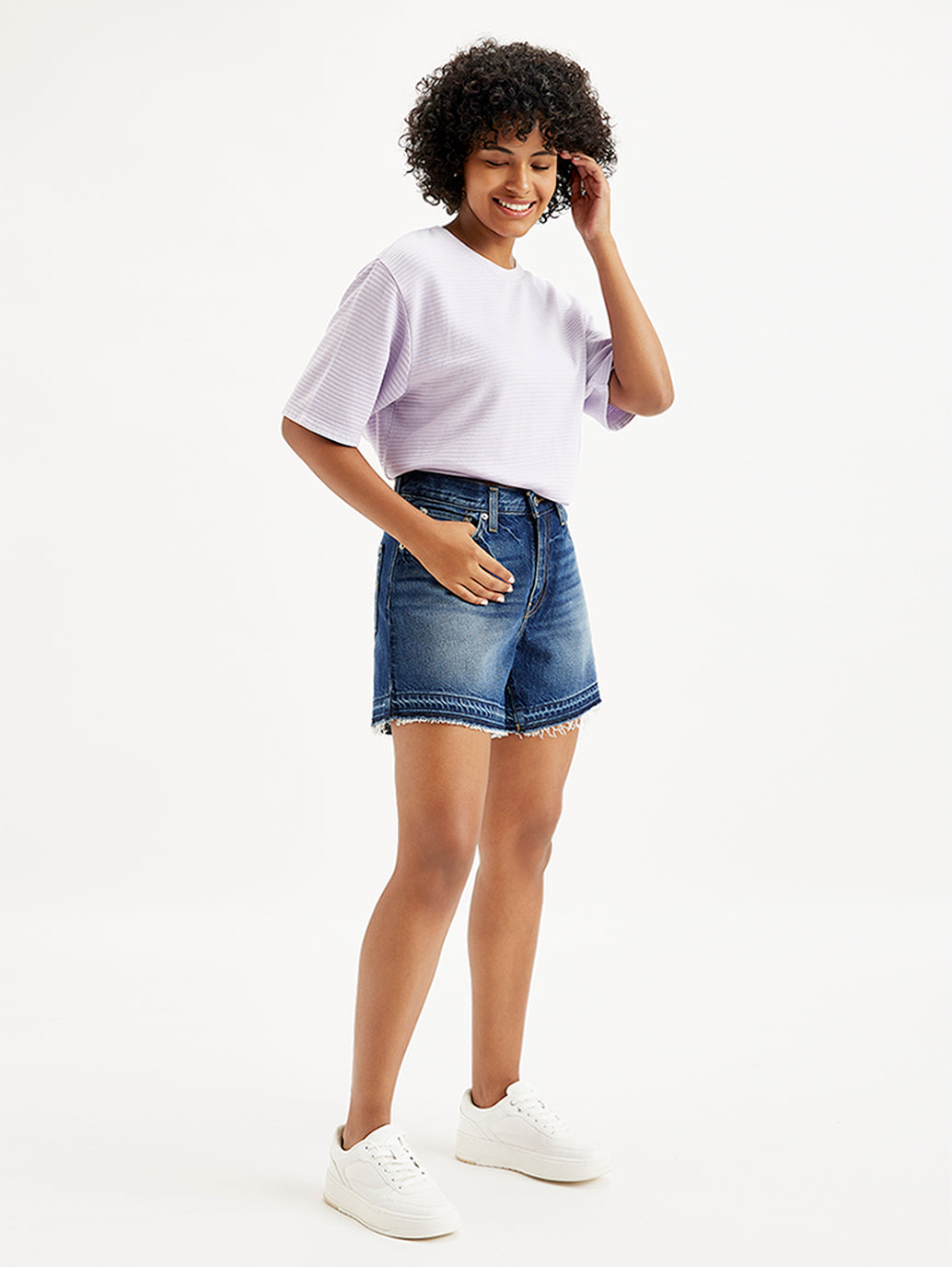 Women's Mid Rise Navy Relaxed Fit Denim Shorts - 17d0d9a0-9690-4d4a-9897-2babb59125bf View