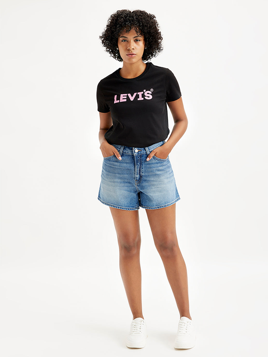 Women's Mid Rise Blue Relaxed Fit Denim Shorts - c07cc333-b7e7-408c-bc85-5d94531ea8d5 View