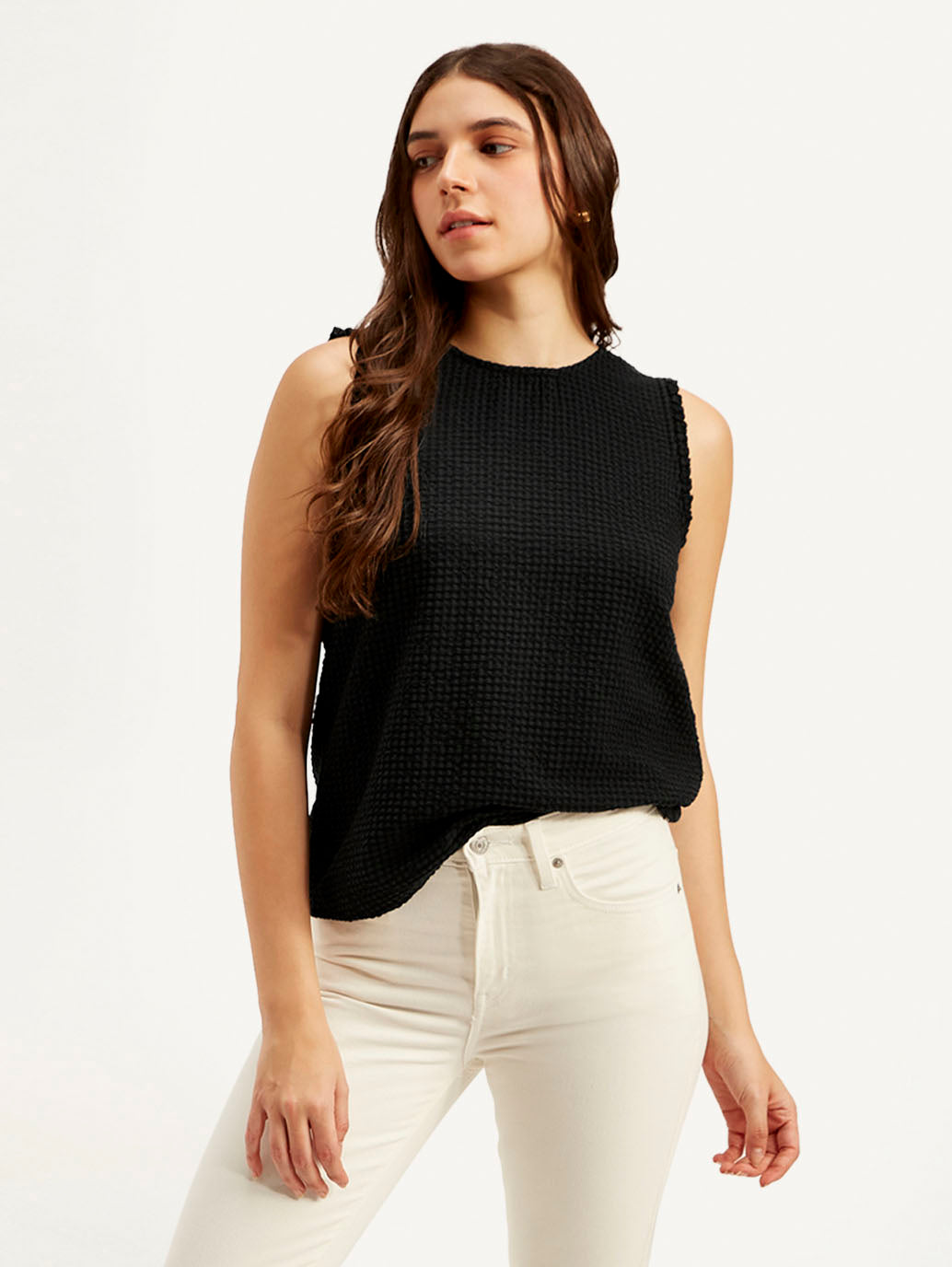 Women's Textured Black Round Neck Top - Styleshot View