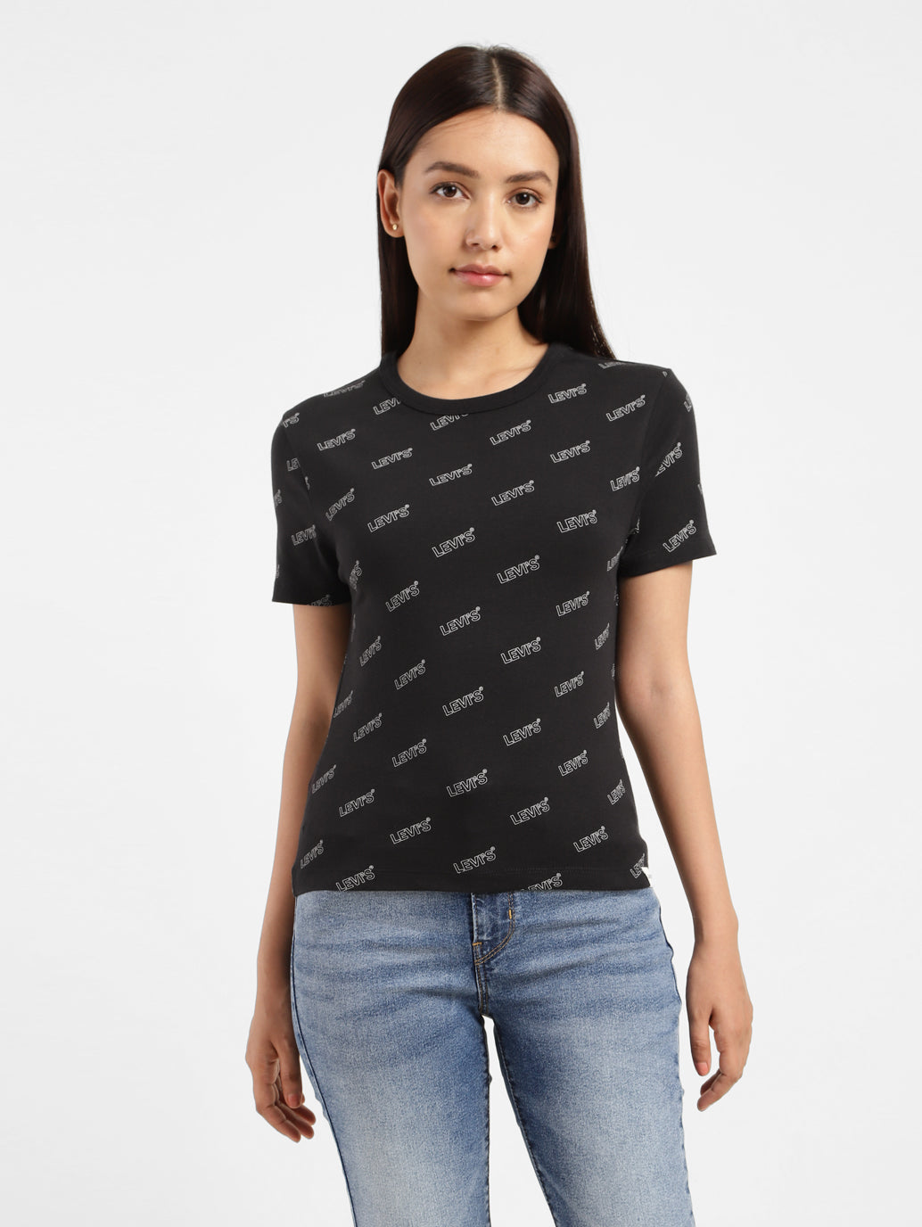 Women's Brand Logo Slim Fit T-shirt Black - 4c3b87e8-b9d4-4fbb-9a4a-e78743913925 View