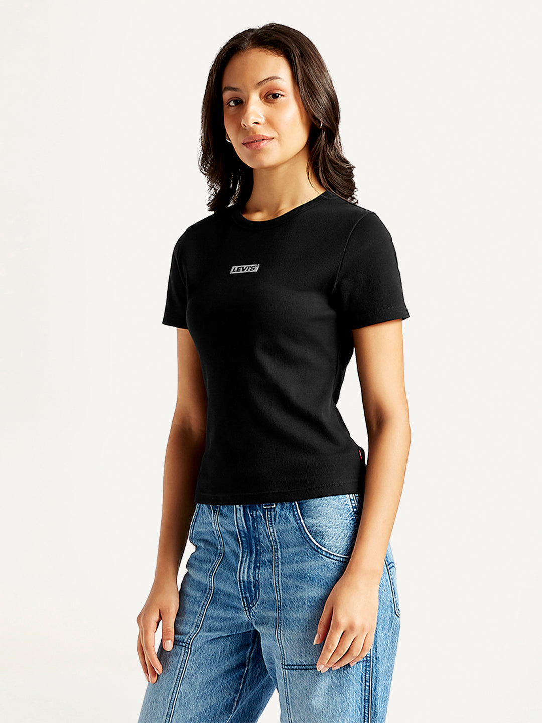 Women's Solid Crew Neck T-Shirt - Side View