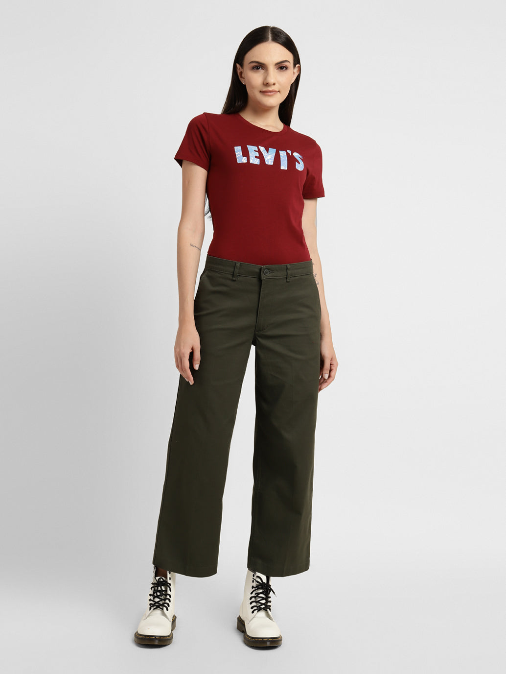 Women's Mid Rise Olive Relaxed Fit Trousers - f28c919b-6ceb-4e58-8ea4-5a7f81d3a016 View