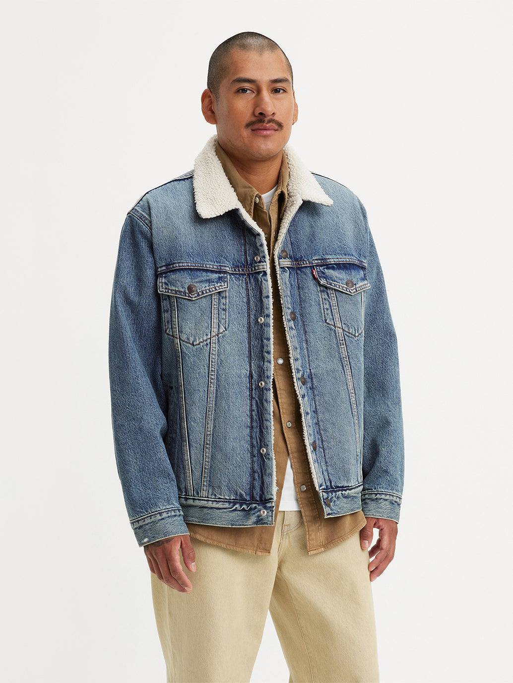 Men's Solid Blue Spread Collar Denim Jacket - 0a53e4ee-37e7-4cb9-8a22-49b49f17cc36 View