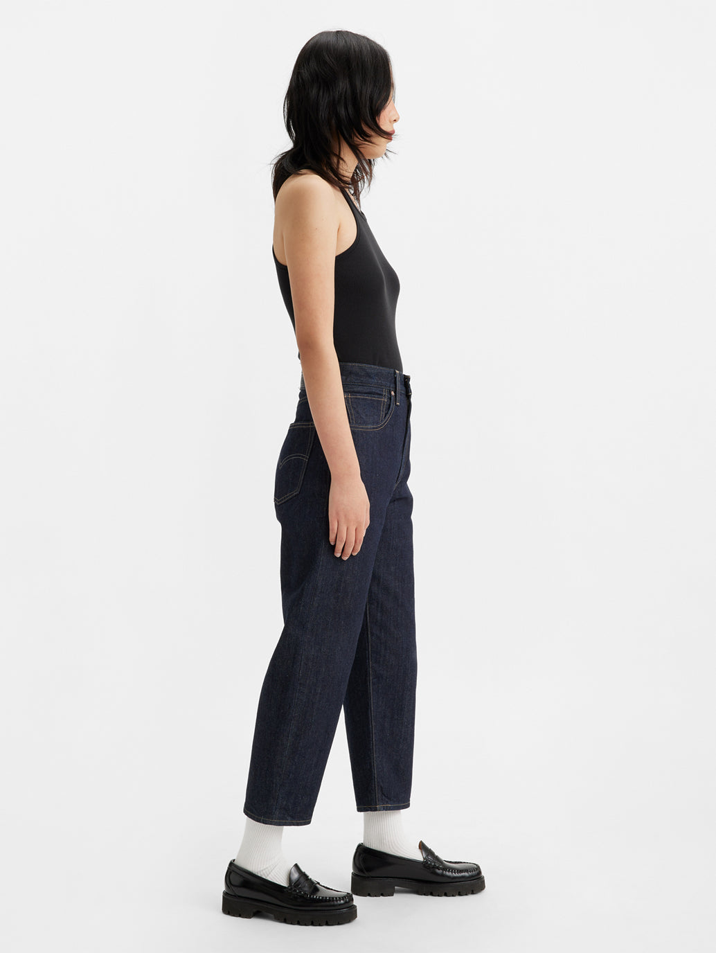 Women's Navy Blue Barrel Loose Fit High Rise Jeans - 8b1fc5bd-cfdb-43b5-b404-26e5b219c770 View