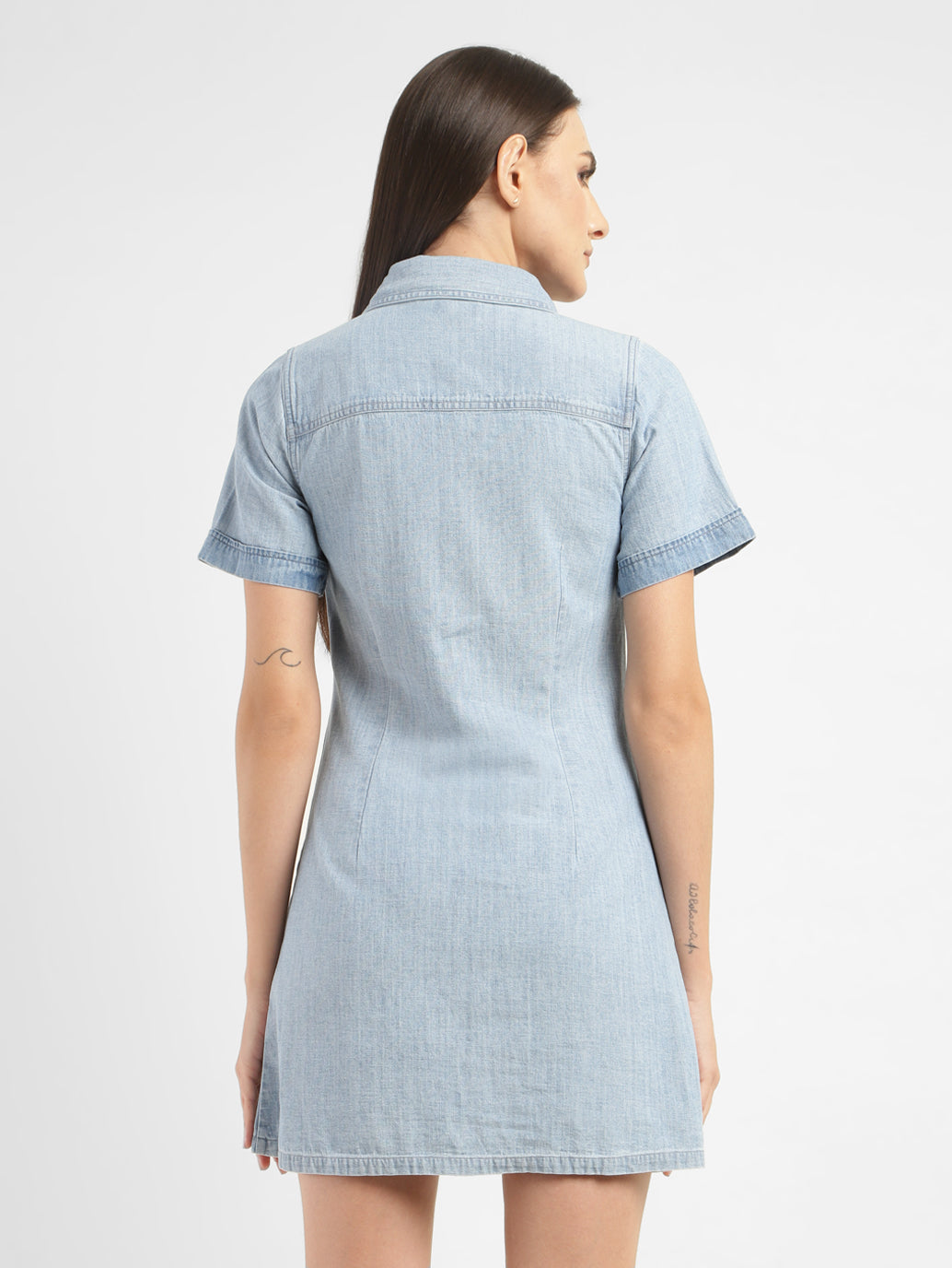 Women's Solid Spread Collar Denim Dress - 37a215a9-3aeb-4dd1-b78b-682510f6543c View