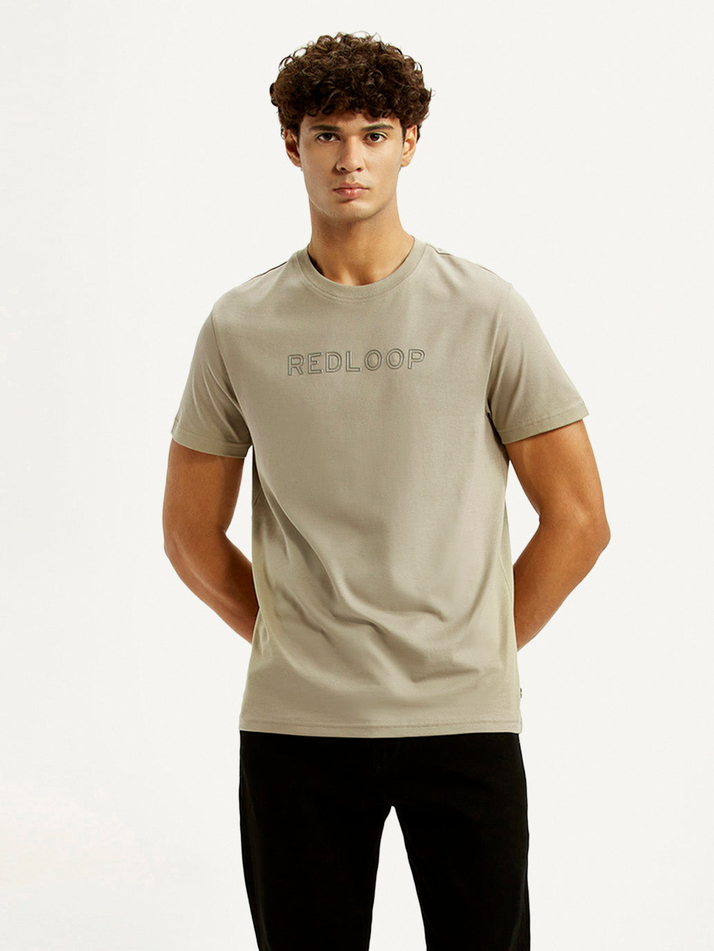 Men's Redloop Typography Beige Slim Fit T-shirt - Styleshot View
