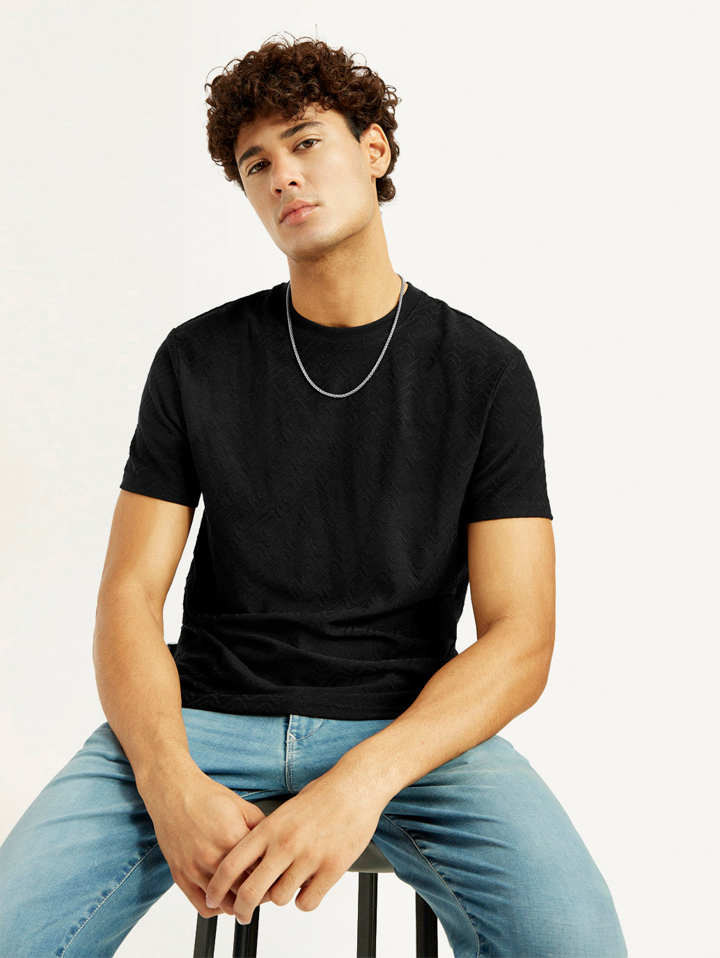 Men's Redloop Solid Black Slim Fit T-shirt - Elevated View