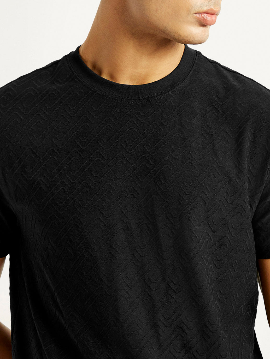 Men's Redloop Solid Black Slim Fit T-shirt - Detail View
