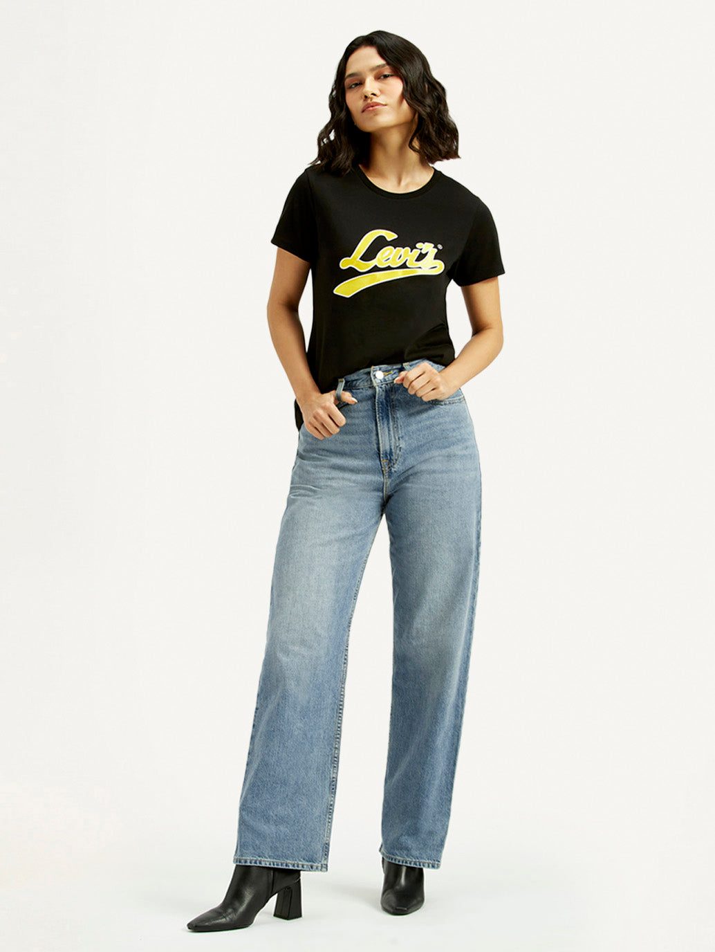 Women's Light Blue Ribcage Straight Fit High Rise Jeans - Styleshot View
