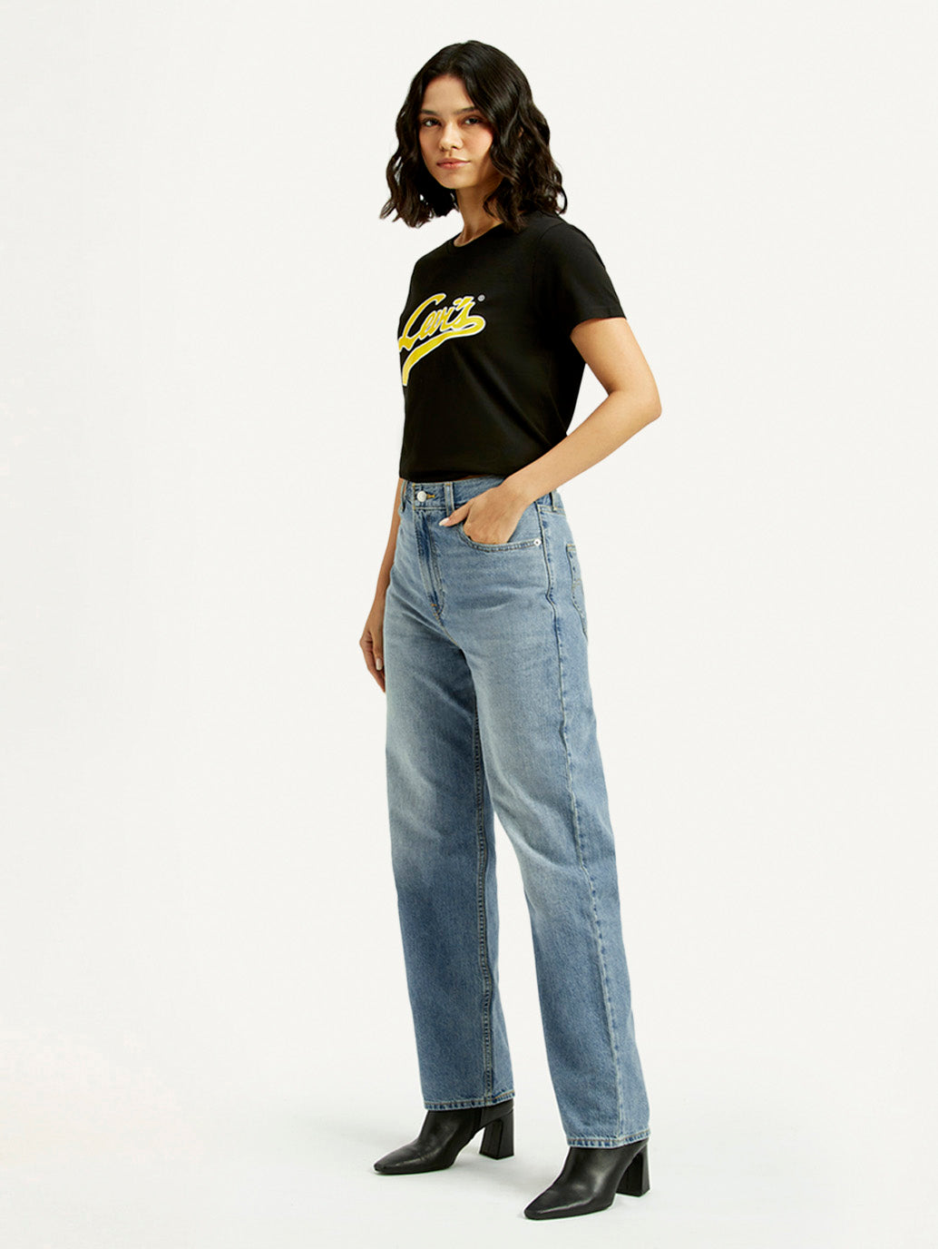 Women's Light Blue Ribcage Straight Fit High Rise Jeans - Side View