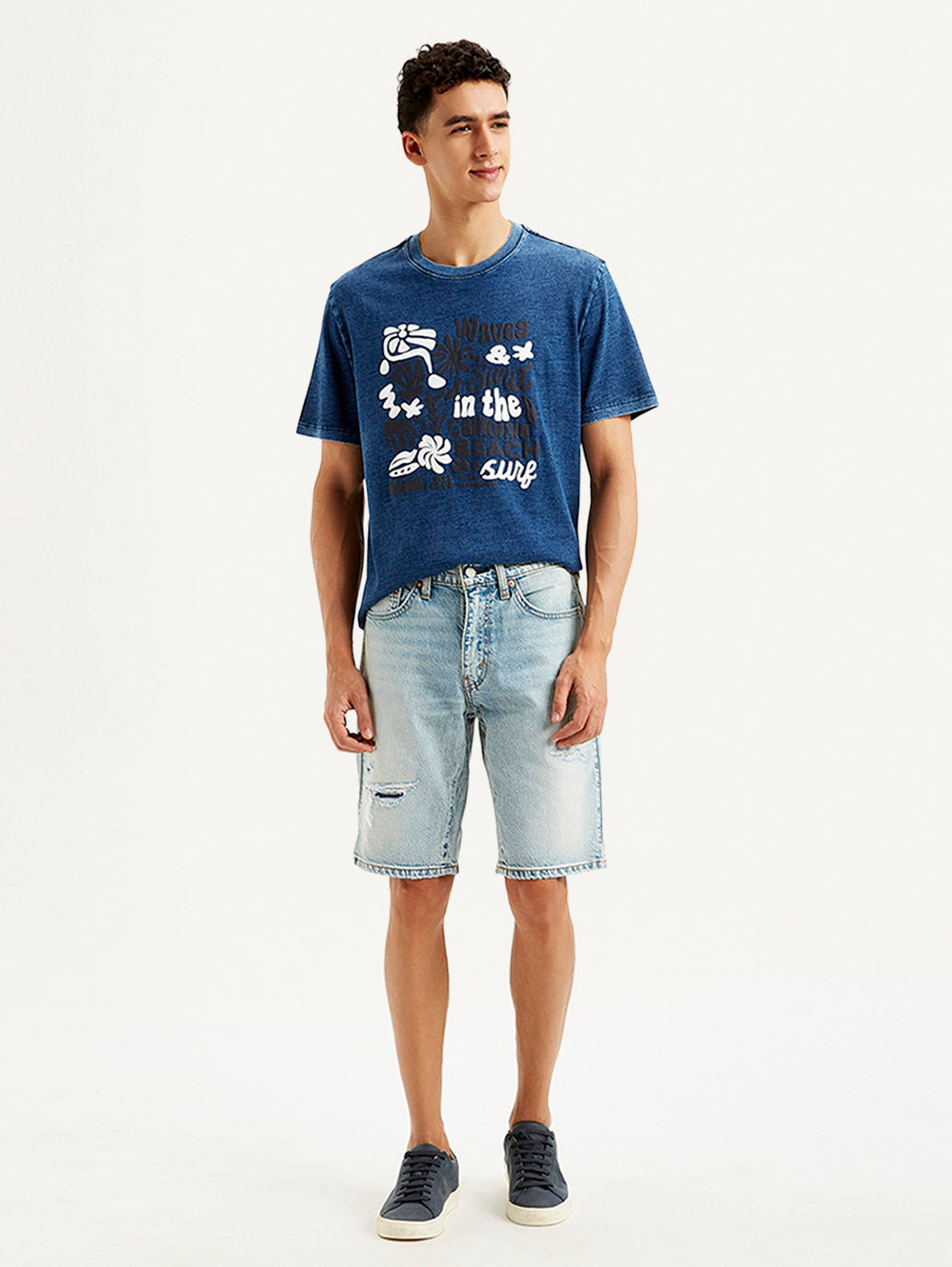 Men's Light Blue Tapered Shorts - Front View