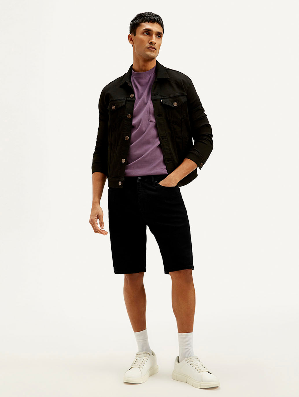 Men's Black Tapered Shorts - Styleshot View