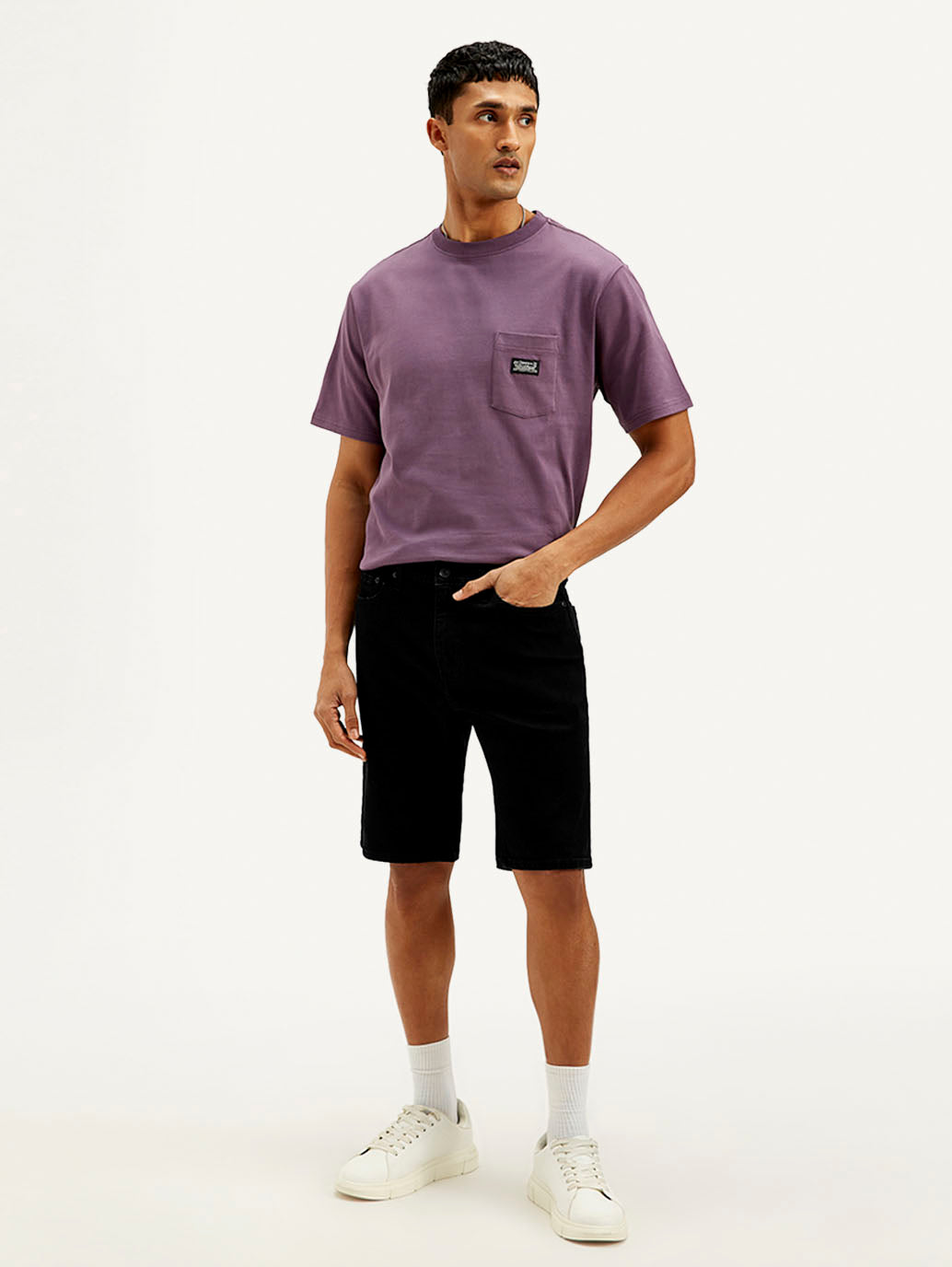 Men's Black Tapered Shorts - Front View