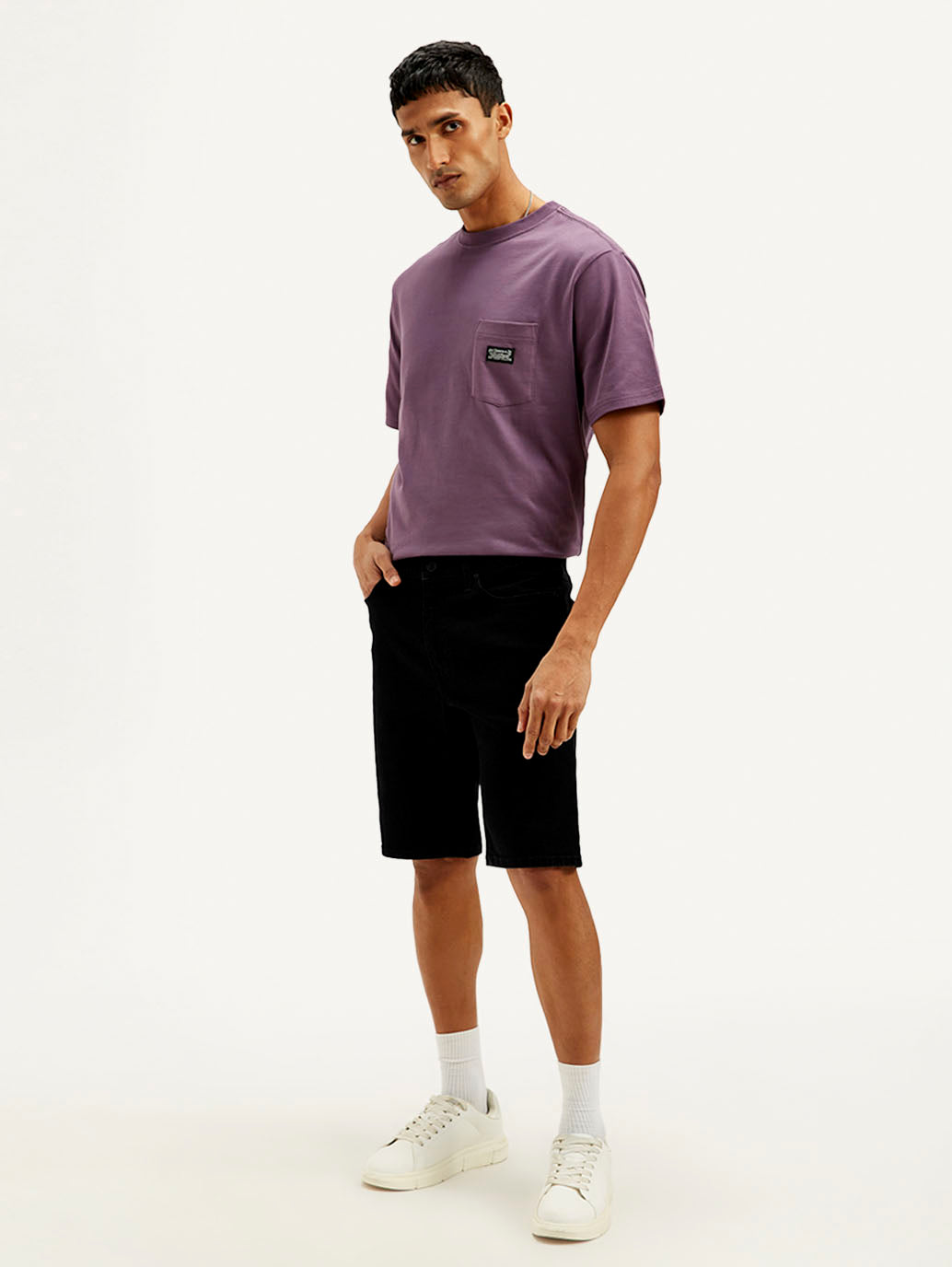 Men's Black Tapered Shorts - Side View