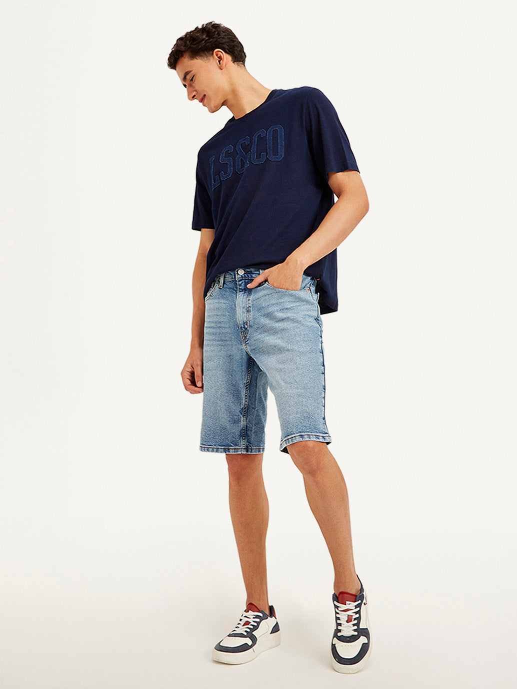 Men's Light Blue Tapered Shorts - Styleshot View