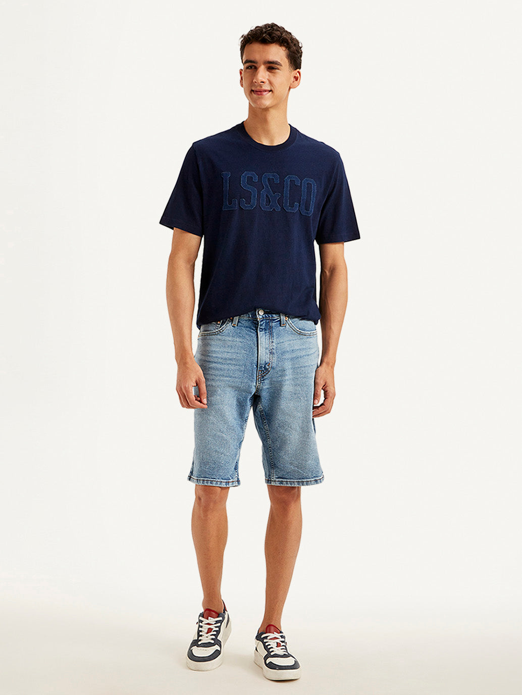 Men's Light Blue Tapered Shorts - Front View