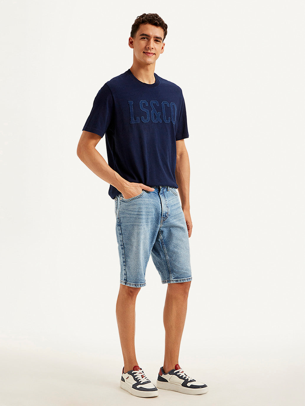 Men's Light Blue Tapered Shorts - Side View