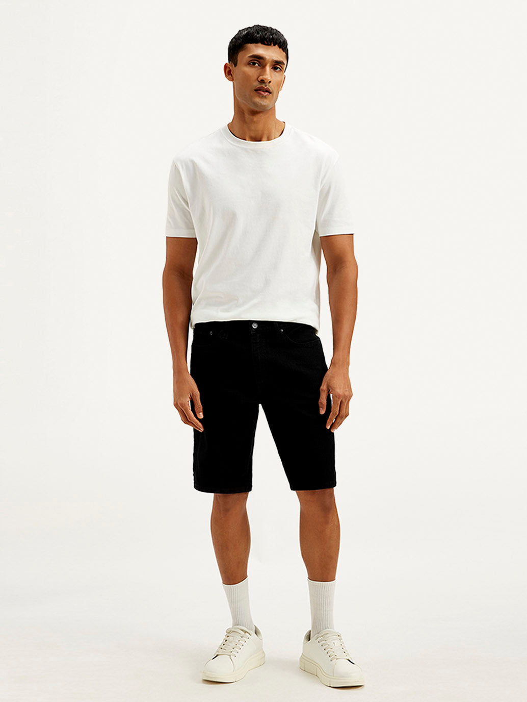 Men's Black Tapered Shorts - Front View
