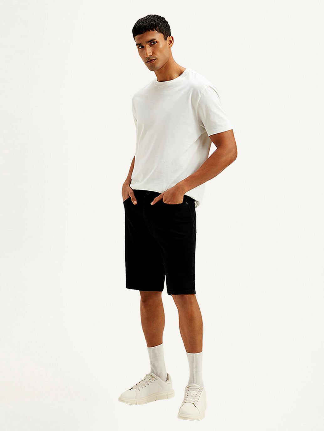 Men's Black Tapered Shorts - Side View
