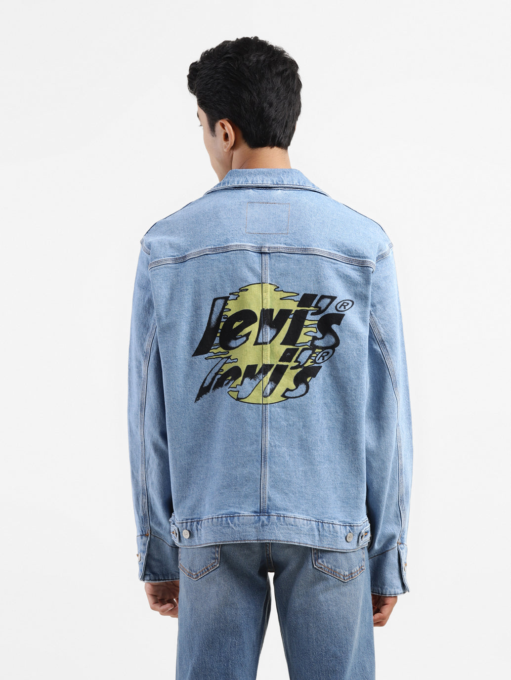 Men's Solid Blue Collar Neck Denim Jacket - 3e00f5f1-7fae-4330-9139-ed666767a150 View