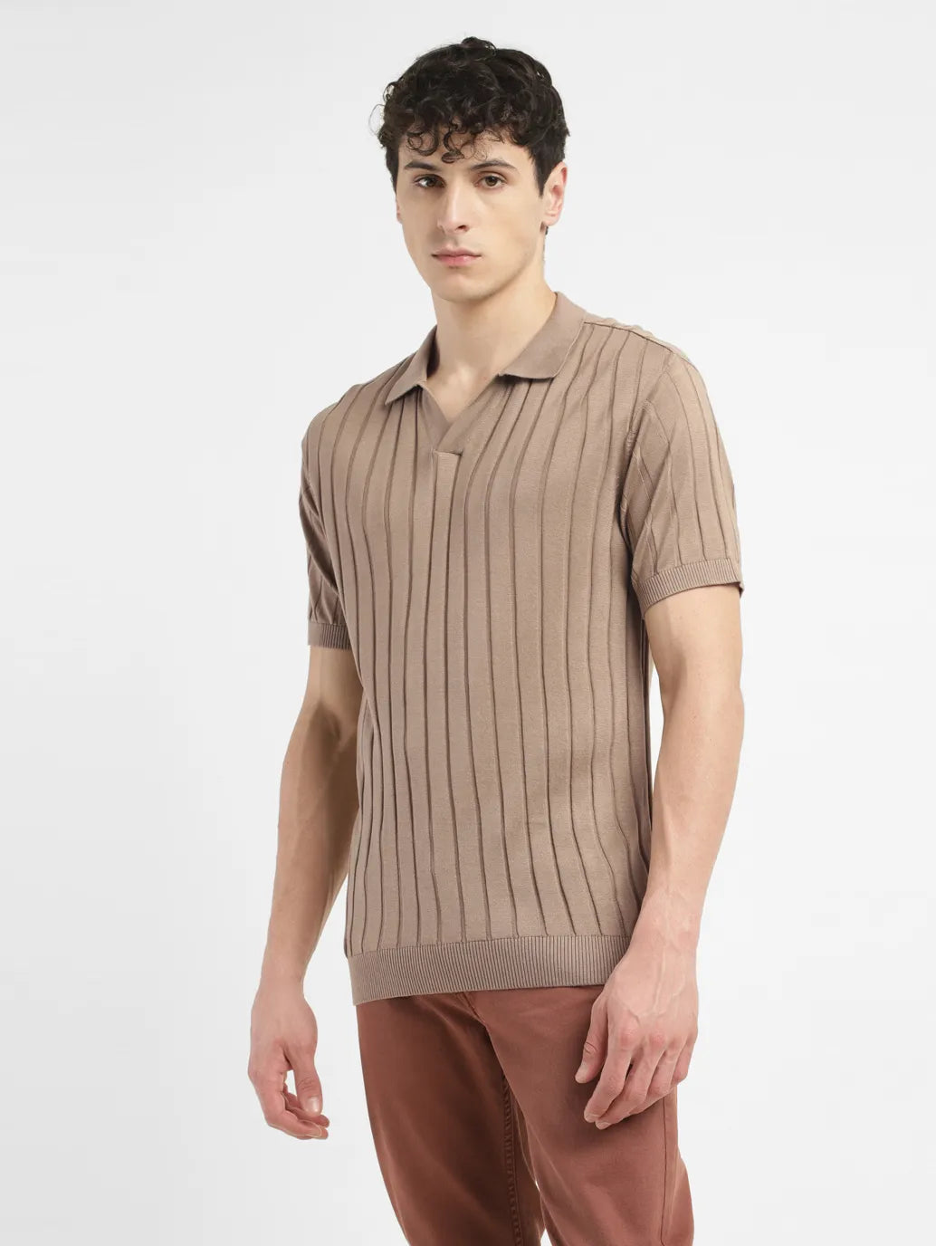 Men's Redloop Striped Khaki Polo Collar Sweater - 52cfeda1-b33c-4c94-9906-1685eafa5c37 View